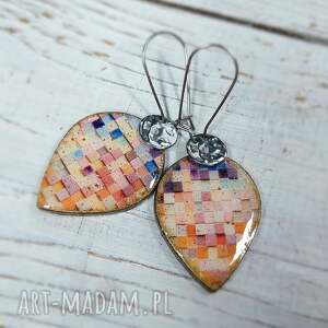 Kolczyki decoupage orientalne z żywicą - stal chirurgiczna