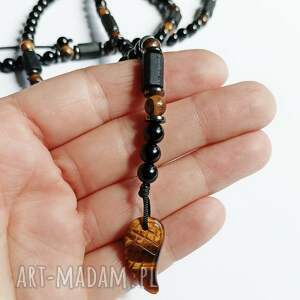 WING: tygrysie oko, onyks, turmalin: naszyjnik długi: skrzydło