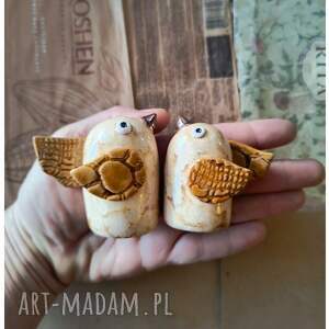 Ptaszki biszkoptowe - zestaw 2 ceramicznych dekoracji handmade