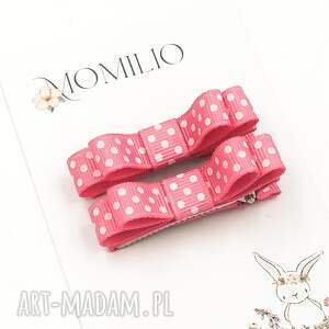 do różowe w kropki kokardki basic, spinki do włosów