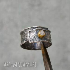 surowy diament srebro i złoto, pierścionek regulowany