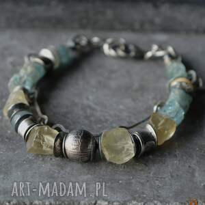 kissa anna srebrna bransoletka,kwarc lemon, akwamaryna srebro oksydowane