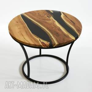 okrągły stolik z żywicy drewniany, połysk, lakier