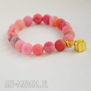 handmade bracelet by sis: złoty prezent w kamieniach czerwono - różowych