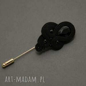 czarna broszka sutasz, sznurek, szpila, elegancka, komplet