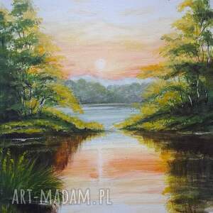 OBRAZ RĘCZNIE MALOWANY AKRYLOWY W PORANNYM SŁOŃCU - 30x24cm