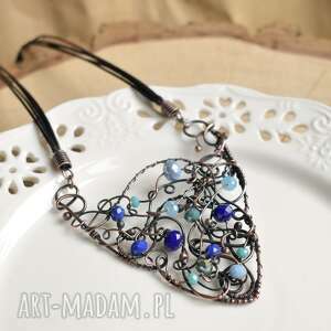 blue statement - naszyjnik w błękitach z kryształkami szklanymi, biżuteria