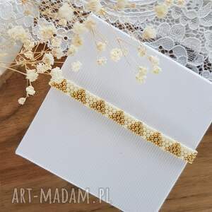 bransoletka trójkąty złoto - kremowe, biżuteria bransoletki koraliki japońskie