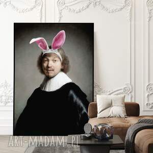 plakat króliczek rembrandta - format 61x91 cm do salonu, sztuka, obraz