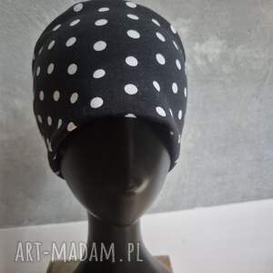 opaska czarna w białe grochy na podszewce, uniwersalna podwójna