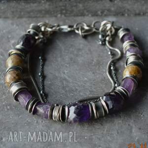 kissa anna srebrna bransoletka, ametyst, epidot, srebro oksydowane