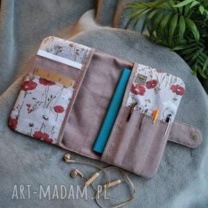 brązowy pikowany organizer, organizer do pracy ekozamszu, etui kieszeniami