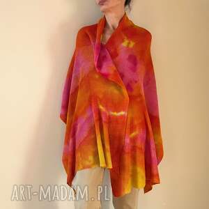 Prezent z wełny merino czerwony z żółtym, szal wełniany