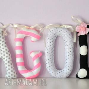 literki szyte imię jagoda ozdoba pokoju - pinezka dla dziecka pokoik