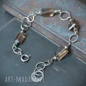 Bransoletka z bryłek kwarcu dymnego, kwarc dymny, surowa biżuteria