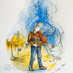 opowieść ulicznego skrzypka akwarela artystki adriany laube - muzyka, skrzypce