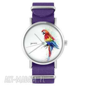 zegarek - papuga fioletowy, nylonowy, zegarek, nylonowy pasek, typ militarny