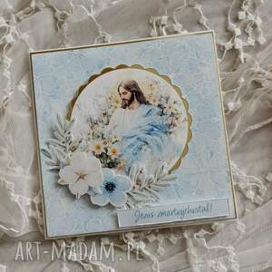 prezent Niebieska z Jezusem, kartka wielkanocna