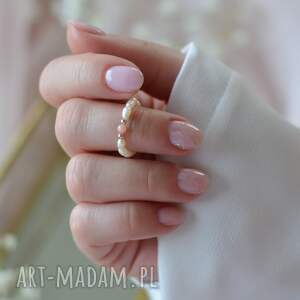 pierścionek urodzeniowy - kwiecień perły naturalne prezent ślubny, kamienie