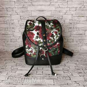 plecak miejski bucket bag bordowe róże, handmade produkt polski, kolorowe