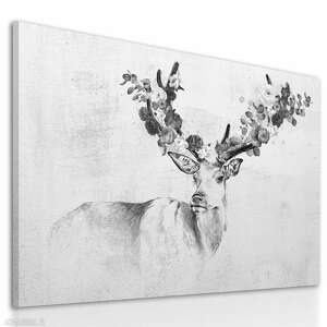 obraz drukowany na płótnie - jeleń z kwiecistym porożem 120x80cm