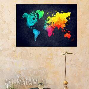 mapa świata ciemna kolorowa - wydruk na płótnie 50x70 cm B2 grafika
