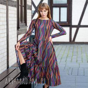 Sukienka z falbaną | WENUS kolorowe fale, bawełna