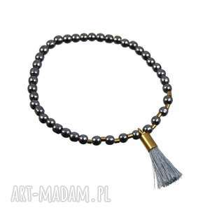 ręcznie robione bransoletka hematite & gray tassel srebro poplavsky