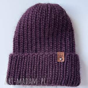 Wełniana czapka handmade z bardzo szerokim wywinięciem - kolor burgund