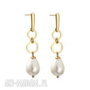 pozłacane kolczyki z perłowymi kroplami c1086, perła seashell, złocone perłami