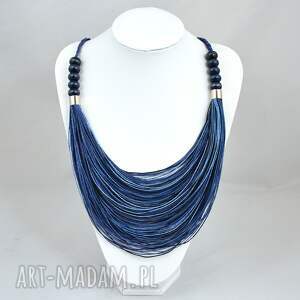 PMPB-Style, Granatowo - niebieski stopniowany naszyjnik ze sznurków lnianych - boho