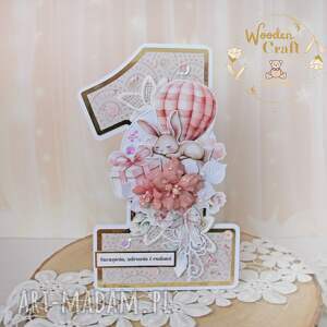 Urodzinowa kartka cyferka, prezent na roczek Baby Bunny