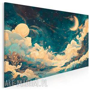 obraz na płótnie - nocne niebo jak z kreskówki dla dziecka nad łóżko 120x80 cm