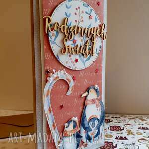 kartka świąteczna - rodzinka pingwinów, święta, scrapbooking, prezent