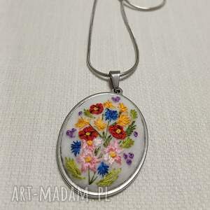 ręcznie haftowany wisior harmonia stal szlachetna filcu, stylowo, boho