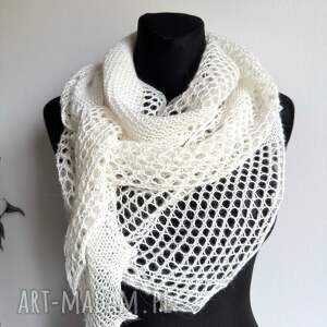 chusta wykonana ręcznie, 100 alpaka 101 biały szal, shawl alpaca, rękodzieło