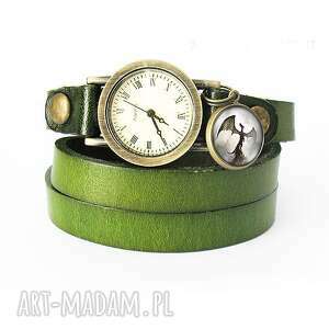 bransoletka, zegarek - shadow dragon oliwkowy, skórzany retro prezent