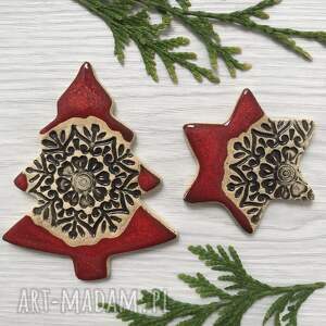 ceramika ana zestaw magnesów choinka i gwiazdka, upominki świąteczne, małe