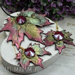 komplet biżuterii liść klonu biżuteria liście jesienna jesienne