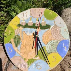Zegar ceramiczny z kotem handmade - prezent do domu
