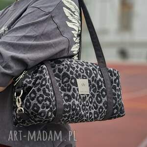 Żakardowa bagietka w panterkę Szara, torebka na ramię