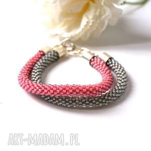 pink gray - zestaw koralikowych bransoletek, beading, toho, bead crochet