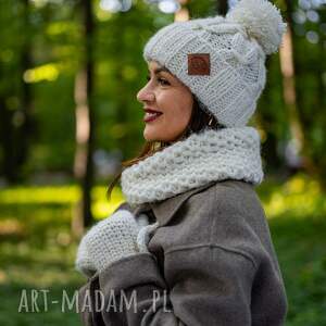 czapka merino euforia beżowy ecru jedwabiem alpaki