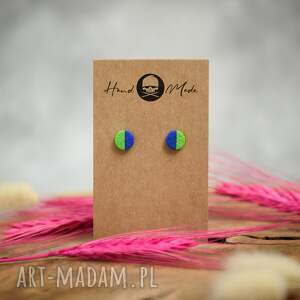 kolczyki dots half mini - chabrowo limonkowe glinki polimerowej modeliny