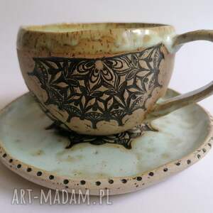 handmade ceramika komplet "mandala w mięcie"