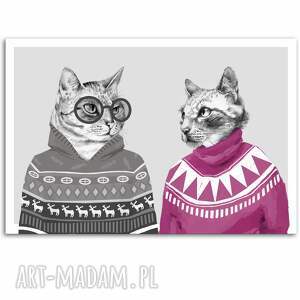 obraz drukowany na płótnie hipsterskie koty w swetrach formacie 120x80cm 02359