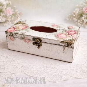 Prezent Biały chustecznik z różowymi różami w stylu romantycznym