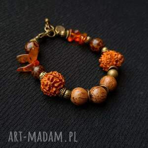 rudraksha i bursztyn w niezwykłej etnicznej bransoletce unikat handmade unisex