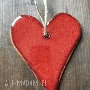 Serce ceramiczne - zawieszka handmade z czerwonej gliny i szkliwami art-Madam.pl