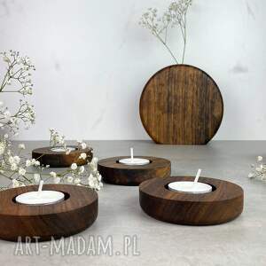 cztery drewniane świeczniki egzotyczne na tealighty z drewna, pomysł